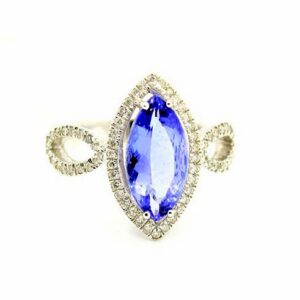 14K White Gold Tanzanite & Diamond Split Shank Ring - Sz. 7.75