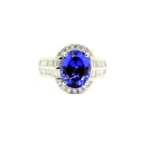 Platinum Tanzanite & Diamond Split Shank Ring - Sz. 6.5
