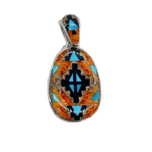 Multi-color Stones Inlaid on Sterling Silver Pendant Including the Kokopelli Engraving