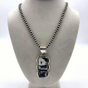 Navajo Sterling Silver & White Buffalo Pendant & Bench Bead Necklace