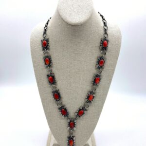 Navajo Sterling Silver & Spiny Oyster 12 Station Drop Necklace