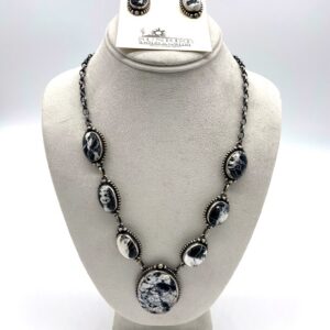 Navajo Sterling Silver & White Buffalo 7 Station Drop Necklace