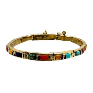 TSF 14K Yellow Gold & Multi-Stone Channel Inlay Link Bracelet