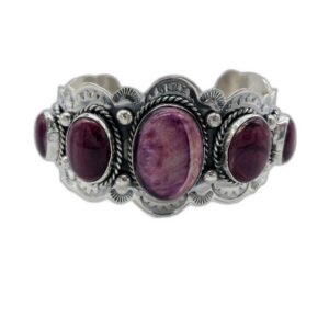 Purple Spiny Oyster Shell And Sterling Silver Cuff Bracelet