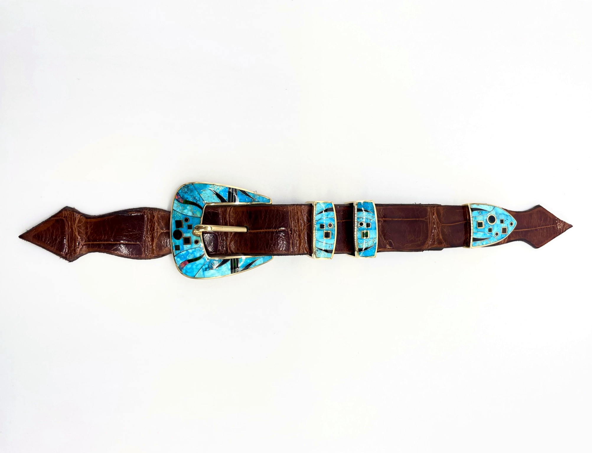 Sonoran Turquoise, Onyx And multicolor Opal inlay Gold Ranger Buckle
