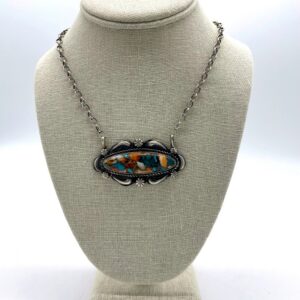 Navajo Sterling Silver, Spiny Oyster, & Turquoise Pendant Necklace
