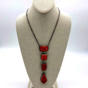 Navajo Sterling Silver & Spiny Oyster 4-Station Drop Necklace