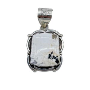 Square White Buffalo And Sterling Silver Pendant