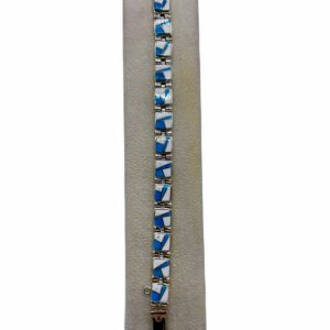 A Touch of Santa Fe Sterling Silver, White Buffalo & Turquoise Inlay Link Bracelet