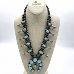 Sterling SIlver & Golden Hills Turquoise Squash Blossom Necklace and Earrings Set