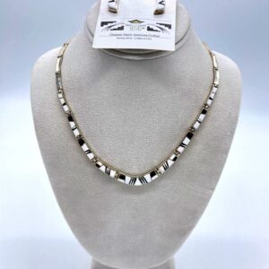 TSF White Buffalo & Onyx Inlaid on Sterling Silver Choker & Earrings Set