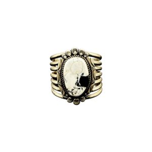 Navajo Sterling Silver White Buffalo 7 Shank Cuff Bracelet