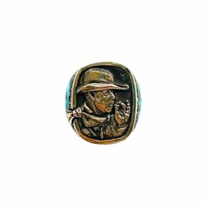 Studio GL Miller Heavy Gauge Sterling Silver & Turquoise Cowboy Head Men's Ring - Sz. 12.25