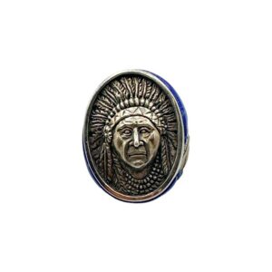 Studio GL Miller Heavy Gauge Sterling Silver & Lapis Indian Head Men's Ring - Sz. 11.5
