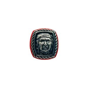 Studio GL Miller Heavy Gauge Sterling Silver & Coral Indian Head Men's Ring - Sz. 12.25