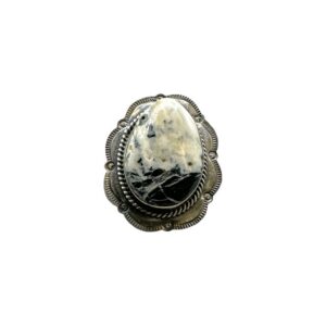 P. Skeets Sterling Silver & White Buffalo Split Shank Ring - Sz. 6.5