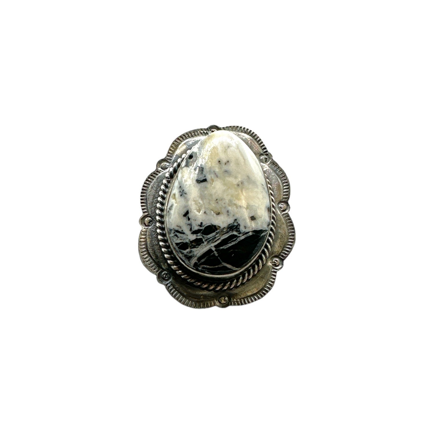 P. Skeets Sterling Silver & White Buffalo Split Shank Ring - Sz. 6.5