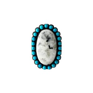 Sterling Silver White Buffalo & Turquoise Petit Point Ring - Sz. 9.25