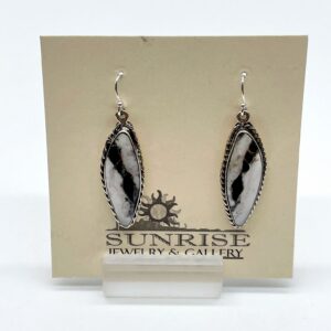 Sterling Silver & White Buffalo Elongated Oval Dangle Earrings
