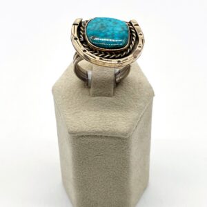 Navajo Sterling Silver & Kingman Turquoise Split Shank Horseshoe Ring