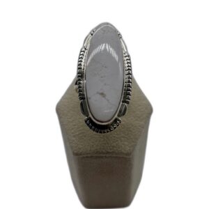 Sterling Silver & Elongated Oval White Buffalo Split Shank Ring