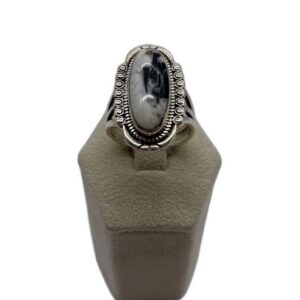 Sterling Silver & Oval White Buffalo Tri-Shank Ring