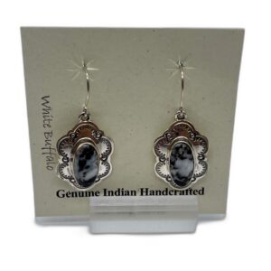 Sterling Silver & White Buffalo Floral Shape Dangle Earrings