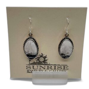 Sterling Silver & White Buffalo Oval Dangle Earrings