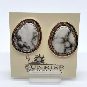 Sterling Silver & White Buffalo Oval Earrings