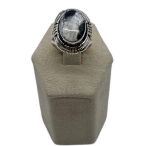 Sterling Silver & Oval White Buffalo Tri-Shank Ring