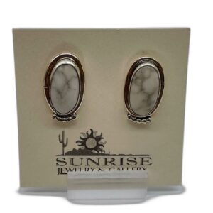 Sterling Silver & White Buffalo Oval Dangle Earrings