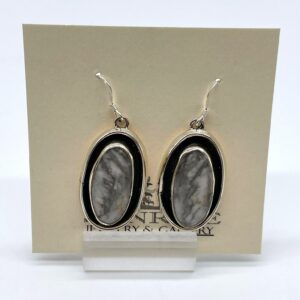 Sterling Silver & White Buffalo Oval Shadowbox Dangle Earrings