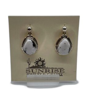 Sterling Silver & White Buffalo Oval Dangle Earrings