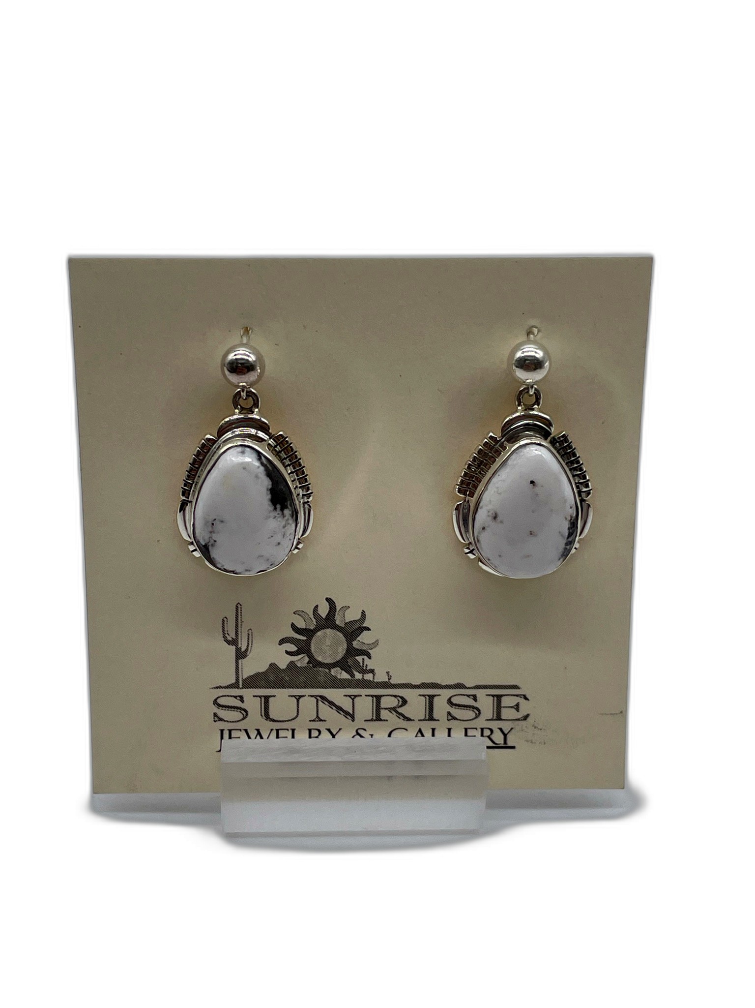 Sterling Silver & White Buffalo Oval Dangle Earrings