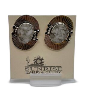 Sterling Silver & White Buffalo Oval Earrings