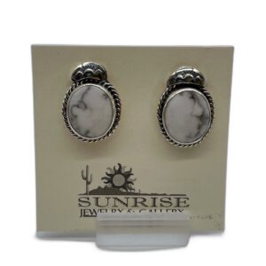 Sterling Silver & White Buffalo Round Earrings