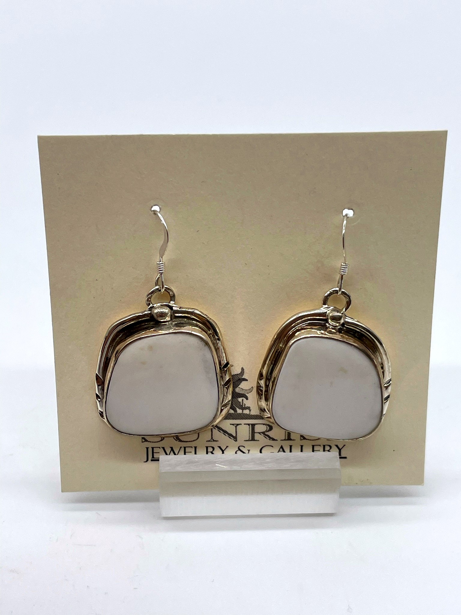 Sterling Silver & White Buffalo Square Dangle Earrings