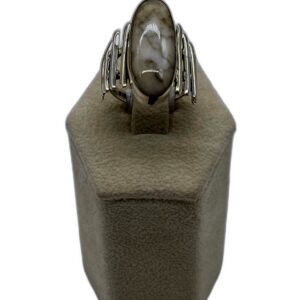Sterling Silver & Oval White Buffalo Split Shank Ring
