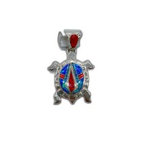 Turtle Shaped Multi-color Stones Inlaid on Sterling Silver Pendant