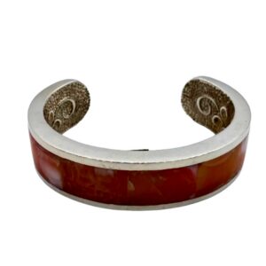 Studio GL Sterling SIlver & Inlaid Angel Coral Cuff Bracelet