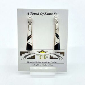 Sterling Silver White Buffalo & Onyx Inlaid Dangle Earrings