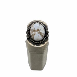 White Buffalo And Sterling Silver Ring with Small Floral Embalishment
