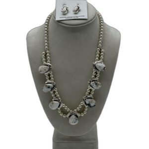 Sterling Silver & White Buffalo 7 Station Necklace & Earrings Set