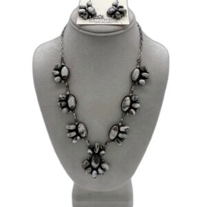 Sterling Silver & White Buffalo 7 Station Necklace & Earrings Set