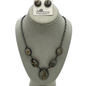 Sterling Silver & Boulder Turquoise 5-Station Necklace and Earrings Set
