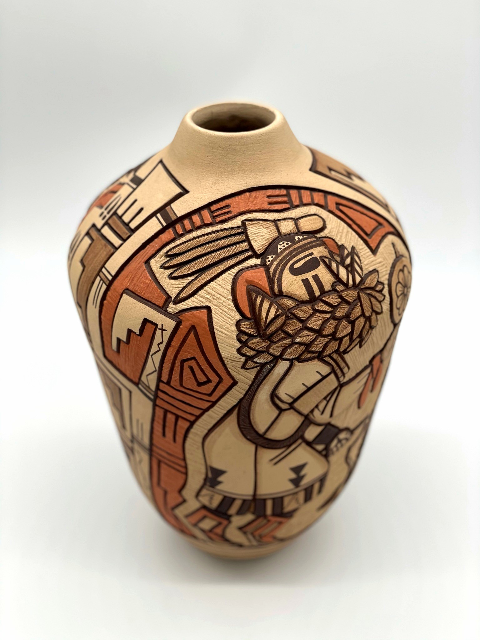 Large Hopi Kachina Pattern Clay Vase