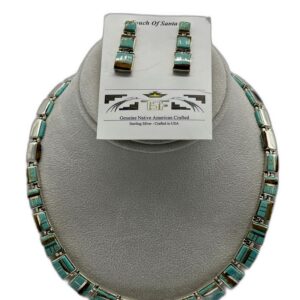 TSF Sterling Silver No. #8 Turquoise Choker & Earrings Set