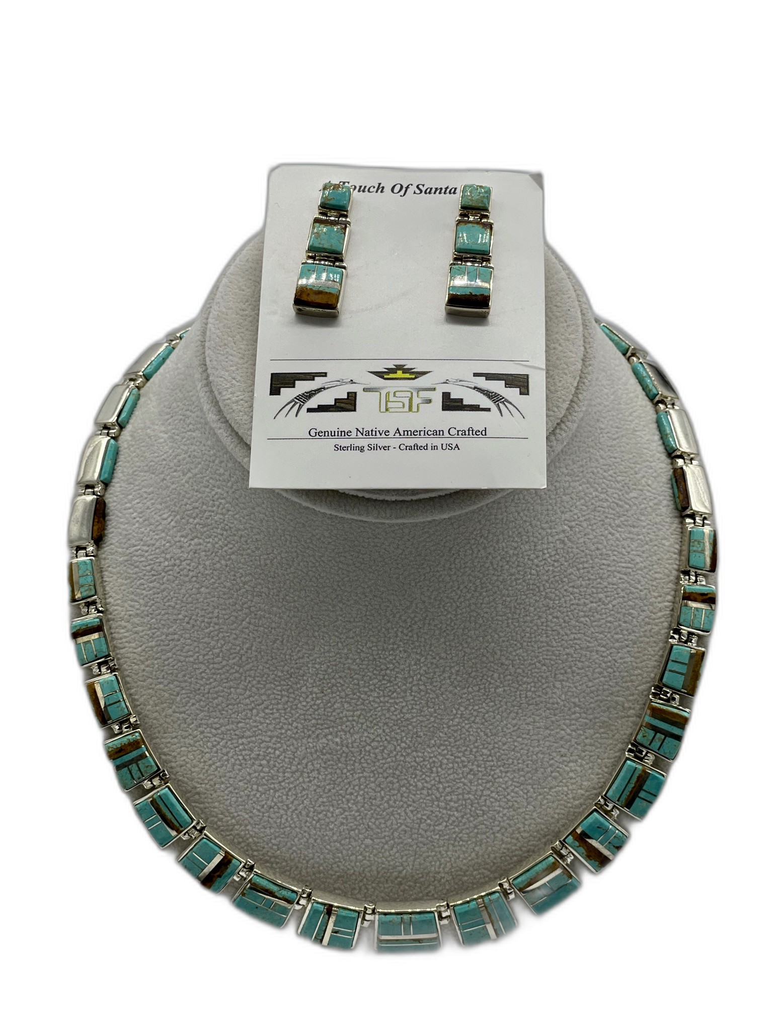 TSF Sterling Silver No. #8 Turquoise Choker & Earrings Set