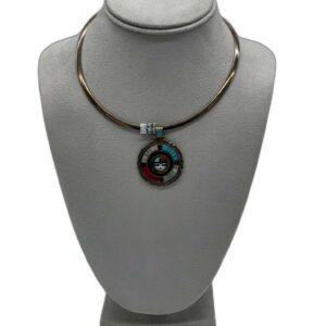 Zuni Sun Face Sterling Silver Necklace with Multi-Color Stones