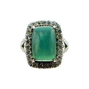 14K White Gold Green Tourmaline & Diamond Split Shank Ring - Sz. 7